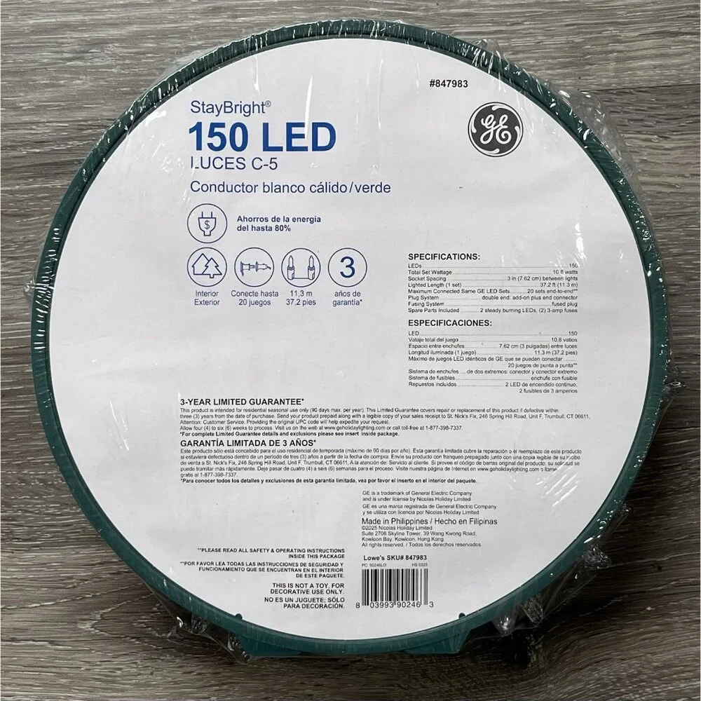 GE 847983 150-Ct Diamond C5 LED 37ft Warm White Christmas Wedding String Lights